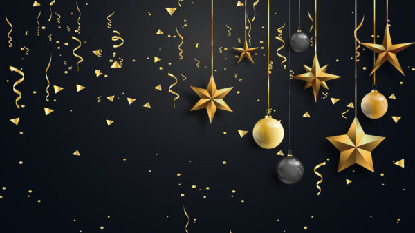 Wallpaper Balls, Golden, Black, Desktop, Ribbons, Decoration, Background, Stars, Mobile, Christmas