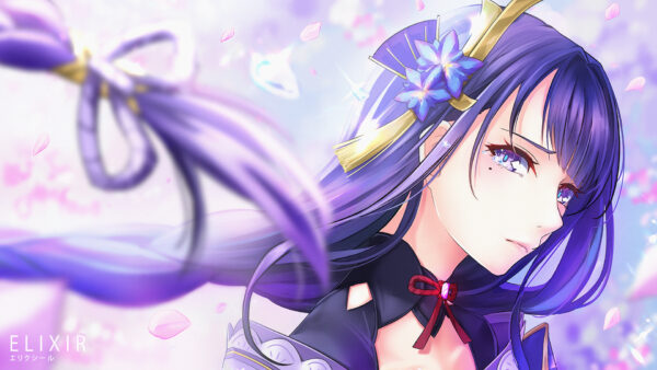 Wallpaper Eyes, Impact, Purple, Baal, Blue, Genshin, Hair