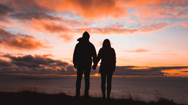 Wallpaper Holding, Sky, Couple, Under, Blue, Hands, Standing, Background, Orange