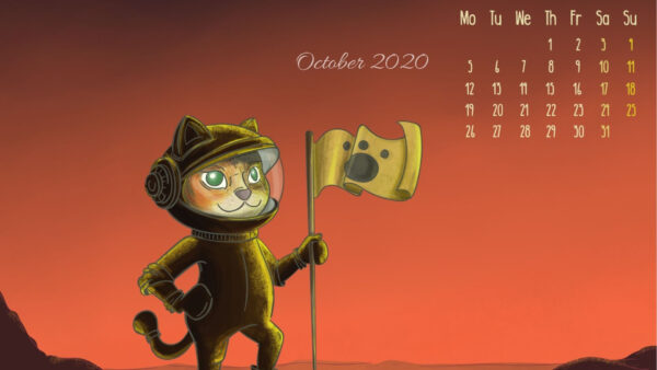 Wallpaper October, Calendar, Background, With, Desktop, Astronaut, Cat, Dress, Orange