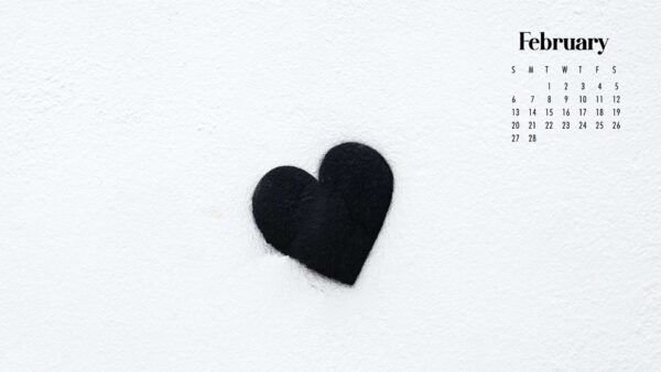 Wallpaper Background, Black, Heart, White, February, Calendar