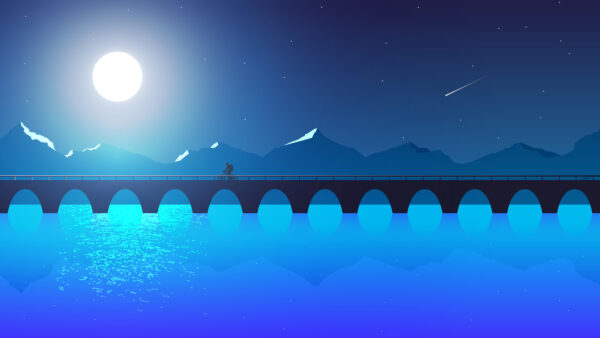 Wallpaper Landscape, Night, Winter, Moon