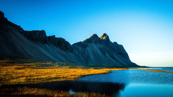 Wallpaper Blue, Daytime, Covered, Desktop, Nature, Near, Sky, Grass, White, Under, Lake, Mountain, During