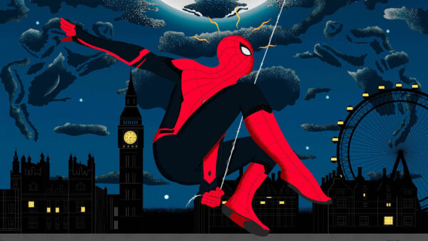 Wallpaper Background, And, Red, Home, Buildings, With, Blue, Desktop, Sky, Spider, From, Far, Clouds, Man