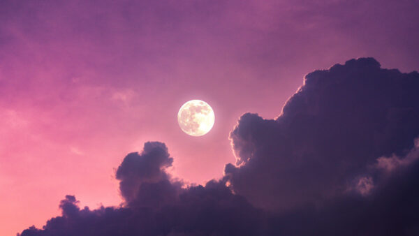 Wallpaper Dusk, Moon, Pink, Clouds