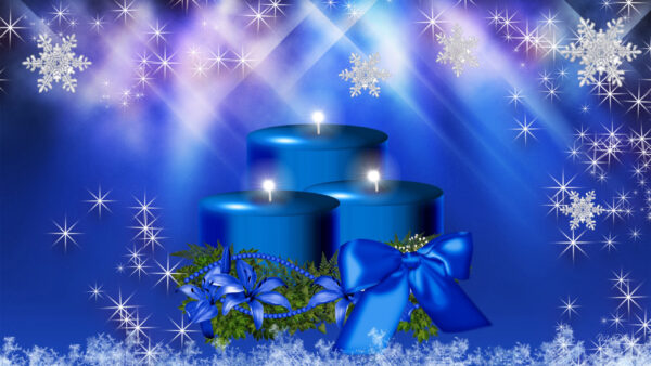 Wallpaper With, Christmas, Desktop, Stars, Snowflake, Decoration, Blue, Candle
