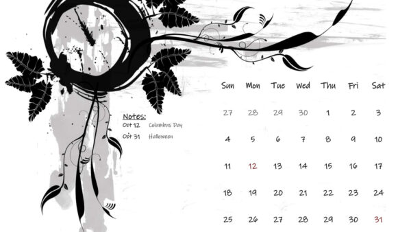 Wallpaper Black, Calendar, October, Tree, Image, Background, And, White, Desktop