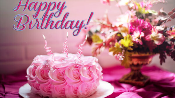 Wallpaper Cake, Flowers, Birthday, Happy, Pink, With, Colorful, Candles, Background, Vase