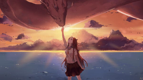 Wallpaper Lake, Girl, Anime, Background, Dragon