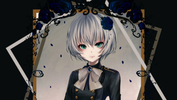 Wallpaper White, Short, Anime, With, Green, Eyes, Black, Girl, Dress, Hair, Girls