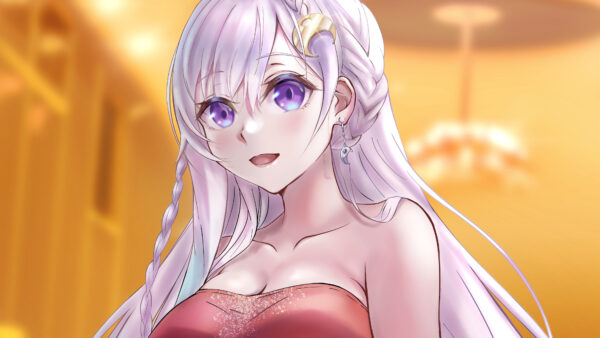 Wallpaper Purple, Blur, Eyes, Anime, Girl, Dress, Red, Background