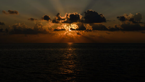 Wallpaper Water, Twilight, Reflection, Clouds, Sunset, White, Sea, Sky, Background, Dark, Blue, Mobile, Desktop