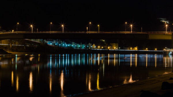 Wallpaper Mobile, Desktop, Bridge, River, Background, Water, Dark, Lights, Above, With, Reflection