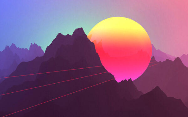 Wallpaper Neon, Sunset, Mountains