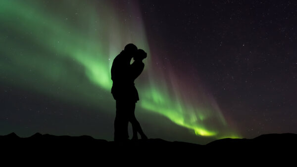 Wallpaper Silhouette, Couple, Northern, Lights