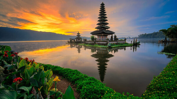 Wallpaper Reflection, Ulun, Water, Bali, Pura, Sunset, Travel, Bratan, Desktop, Indonesia, With, Danu, During, Temple