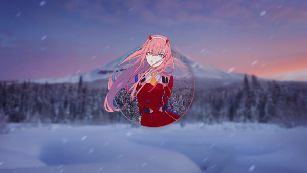 Wallpaper Like, Trees, Desktop, Hiro, Two, Mountain, Center, FranXX, Zero, Circle, Background, Snow, Anime, Falling, Covered, Darling