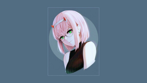 Wallpaper Eyes, Zero, Box, With, Two, Darling, FranXX, Desktop, Hiro, Blue, Background, Green, Anime, White, Lined