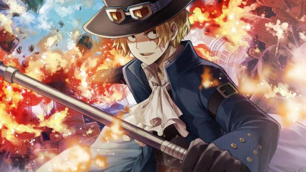 Wallpaper Blue, Sabo, One, Background, Anime, Wearing, Piece, Fire, With, Coat, Stick, Desktop