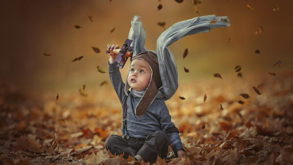 Wallpaper Fall, Desktop, With, Background, Child, Toy, Dry, Pilot, Boy, Leaves, Sitting, Cute
