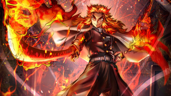 Wallpaper Kyojuro, Yaiba, Fire, Kimetsu, Slayer, Demon, Background, Rengoku