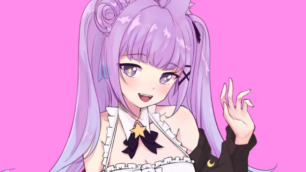 Wallpaper Girl, Smile, Anime, Dark, Purple, Background, Hair, With, Pink, Eyes