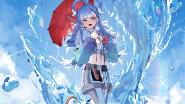 Wallpaper Kanaeru, With, Kobo, Youtuber, Hololive, Umbrella, Blue, Background, Virtual, Sky, Red