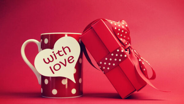 Wallpaper Word, Red, Love, Gift, Background, Cup, With, Box