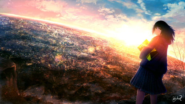 Wallpaper Background, Sky, Anime, Hair, Black, Girl