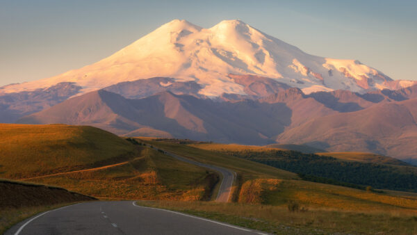 Wallpaper Road, Trees, Blue, Forest, Grass, Background, Sky, View, Mountain, Between, And, Field, Nature, Landscape, White
