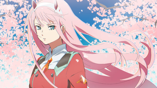 Wallpaper Zero, FranXX, Blue, Hair, Flowers, Pink, Two, Sky, Anime, Darling, Background, And, The, With