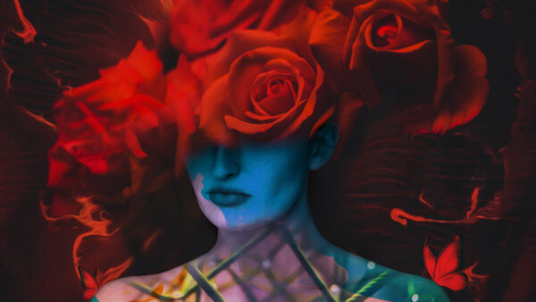 Wallpaper Girl, Roses, With