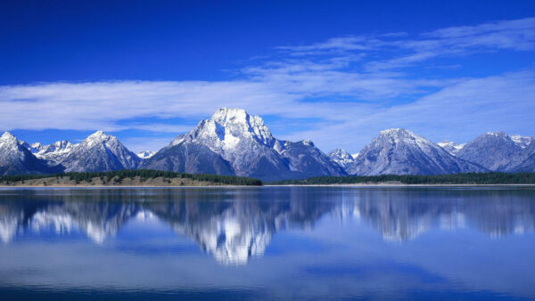 Wallpaper Cloudy, Reflection, Landscape, Blue, Sky, Mountain, View, With, Nature, Desktop, Water, Under