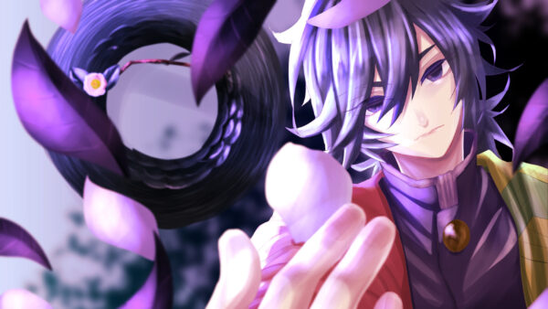 Wallpaper Around, Giyuu, Petals, Purple, Flower, Desktop, Anime, Tomioka, Demon, Slayer, Falling