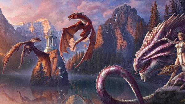 Wallpaper Around, Dreamy, Dragons, Desktop, Flying, Mountain, Above, Water, Fantasy