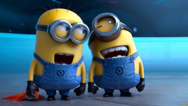 Wallpaper Minions, Blue, Background, Smiley