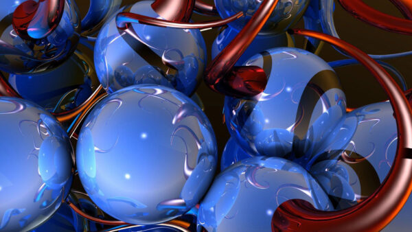 Wallpaper Glassy, Blue, Balls, Abstract