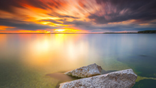 Wallpaper Under, Sky, Nature, Stones, Mobile, Sea, Desktop, Black, Yellow, Sunset, During, Cloudy