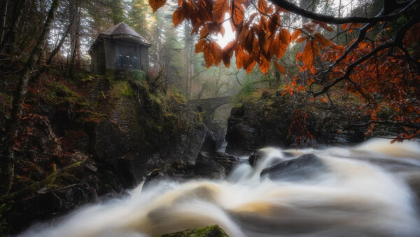 Wallpaper Nature, Desktop, Waterfall, Bridge, Stream, Scotland, Fall