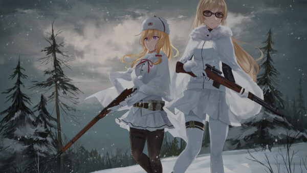 Wallpaper Trees, Sky, Girls, Frontline, Surface, Desktop, Background, With, Mosin, Nagant, Snow, Cloudy, And, Svt, Gun, Covered, Standing, Games