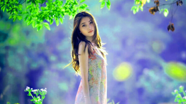 Wallpaper Girls, Blur, Wearing, Background, Model, Blue, Beautiful, Girl, Colorful, Standing, Dress