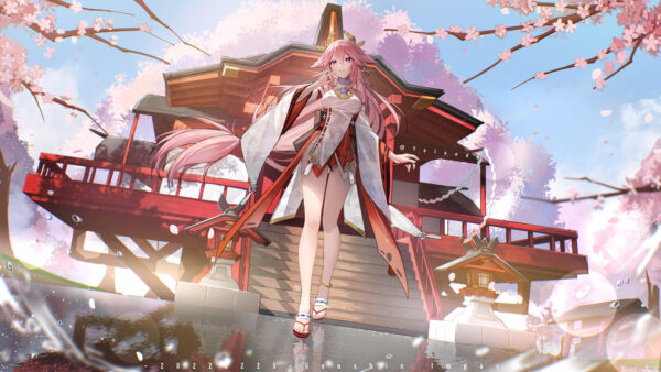 Wallpaper Genshin, Miko, Impact, Guuji, Yae