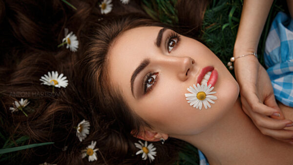 Wallpaper With, Model, Flowers, Nice, Girl, Looking
