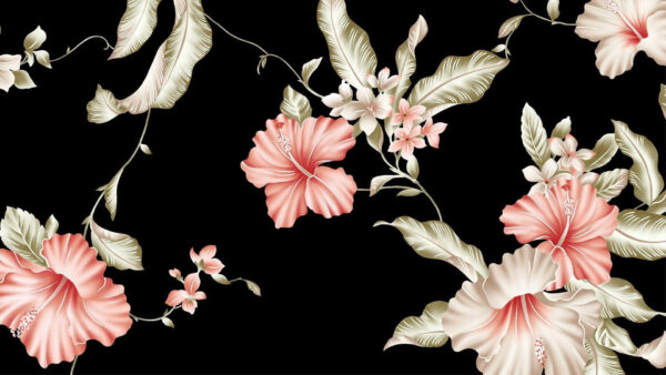 Wallpaper Black, With, Flowers, Leaves, Background, Pink, Floral