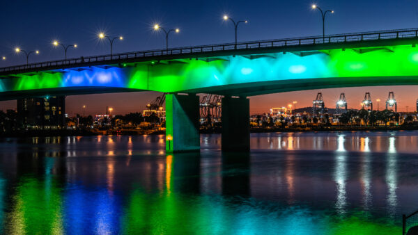 Wallpaper Nighttime, During, Lights, Reflection, Nature, Water, Colorful, Bridge