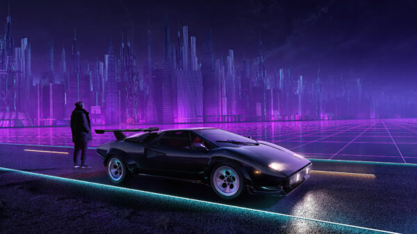 Wallpaper Lamborghini, Classic, Retropunk, Car, Road, Vaporwave, Man