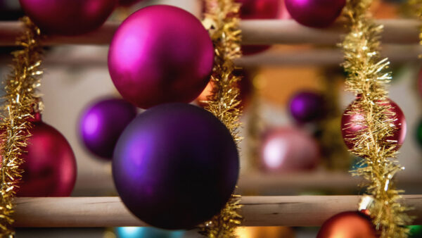 Wallpaper Purple, Tinsel, Christmas, Balls, Decorations, Pink