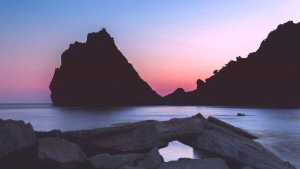 Wallpaper Nature, Under, Sky, Water, Ocean, Sea, Rocks, Blue, Background, Mobile, Desktop, Stones, Silhouette