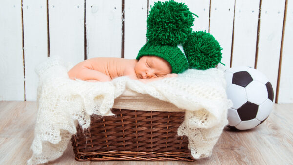Wallpaper Bamboo, Inside, Green, Knitted, Background, Basket, Cute, Baby, White, Woolen, Wearing, Cap, NewBorn, Sleeping