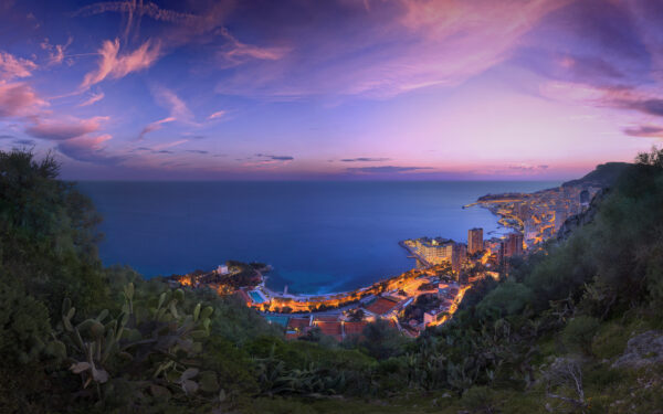 Wallpaper Clouds, Purple, Monaco, Sunset